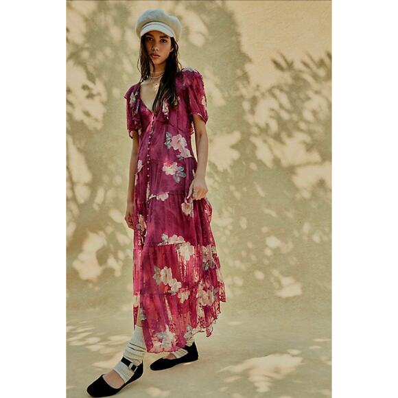 Free People Dresses & Skirts - NWT Free People Hollis Maxi Dress in Berry Combo Size L